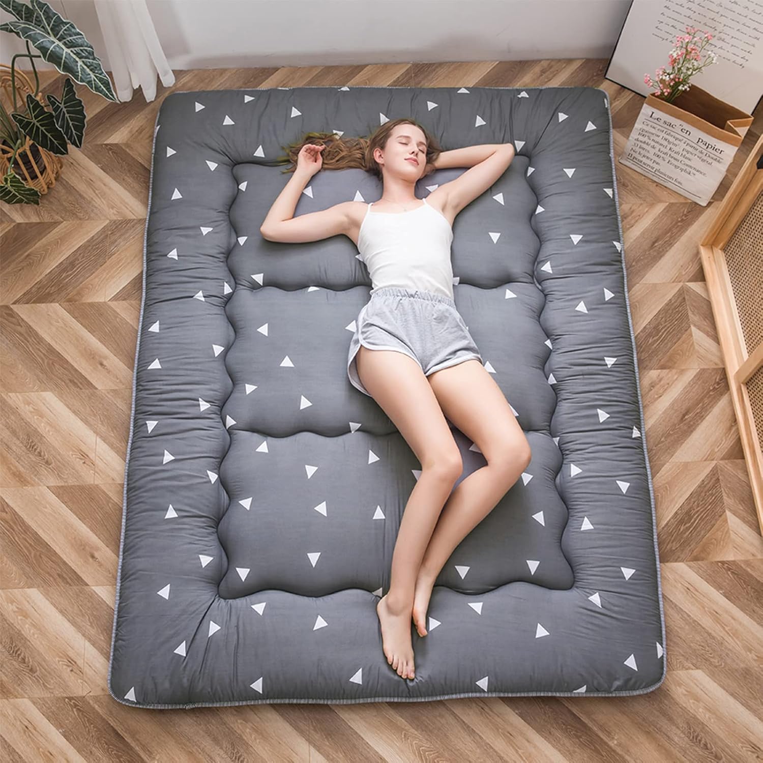 MAXYOYO - Puf plegable para sofá, cama, colchón de piso para adultos, extra grueso, 6 pliegues, sofá para recámara, sala de estar, beige, 135 x 240 cm