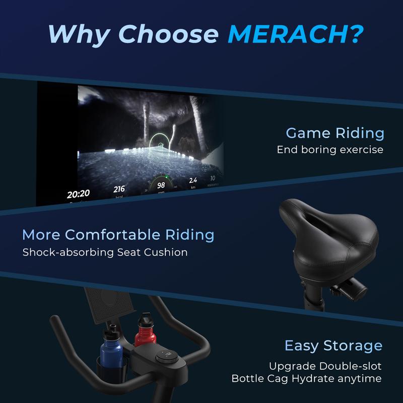 🚴Bicicleta estática Merach con modo de juego RPM y transmisión por correa silenciosa, capacidad de 136 kg (300 lb), 💪monitor LED y soporte para tablet, asiento acolchado cómodo, cardio compacto para gimnasio en casa Summervibes