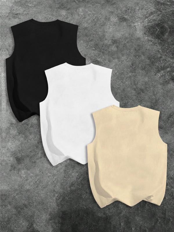 Men's Three-Piece Trendy Casual Sleeveless Vest Set, Face-Wiping Woman Print, Perfect for Summer, Vacation, Friend Gatherings