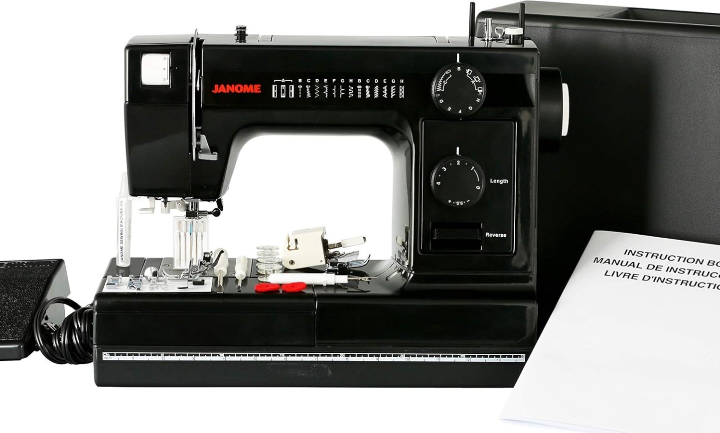 janome Máquina de Coser con Cuerpo de Aluminio Industrial HD1000 edición Negra con 14 Puntadas, Ojal de 4 Pasos, enhebrador de Agujas automático y alimentación descendiente