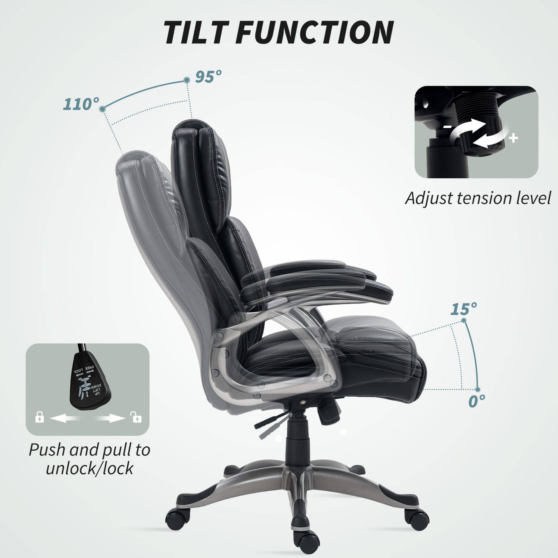 HOMCOM Silla de Oficina con Respaldo Alto, Silla de Ordenador Giratoria Inclinable