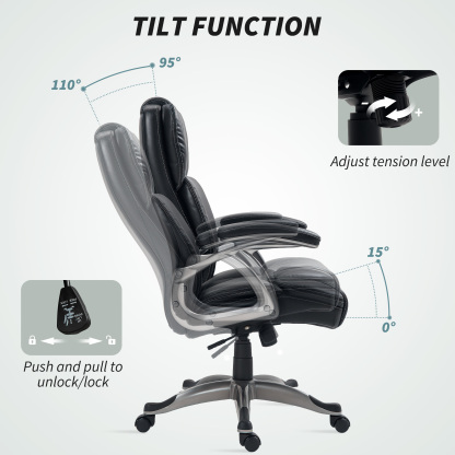 HOMCOM Silla de Oficina con Respaldo Alto, Silla de Ordenador Giratoria Inclinable
