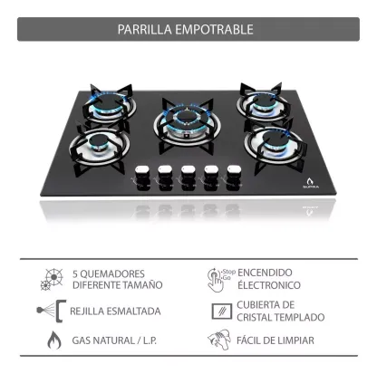 Combo Supra Parrilla Empotrable A Gas Y Campana De Pared Color Negro
