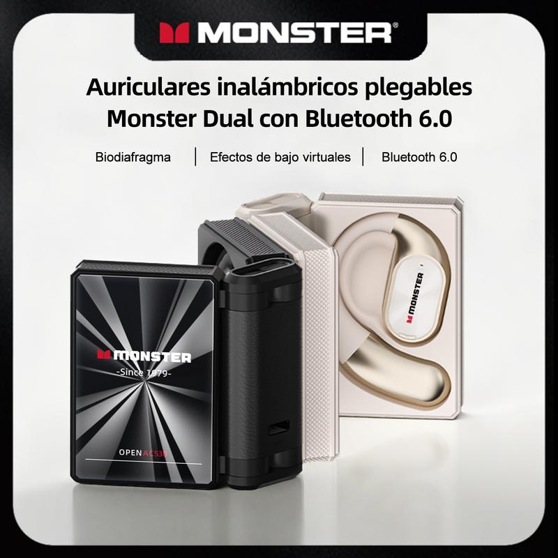 Monster Open-Ear Audífonos Inalámbricos, Bluetooth 6.0, 100 H de Duración, Compatibles con iPhone Android y Dispositivo Bluetooth, 14.2 mm Diafragmas, Para Gimnasio, Estudio y Trabajo - Regalo de Primera Elección