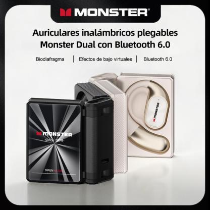 Monster Open-Ear Audífonos Inalámbricos, Bluetooth 6.0, 100 H de Duración, Compatibles con iPhone Android y Dispositivo Bluetooth, 14.2 mm Diafragmas, Para Gimnasio, Estudio y Trabajo - Regalo de Primera Elección