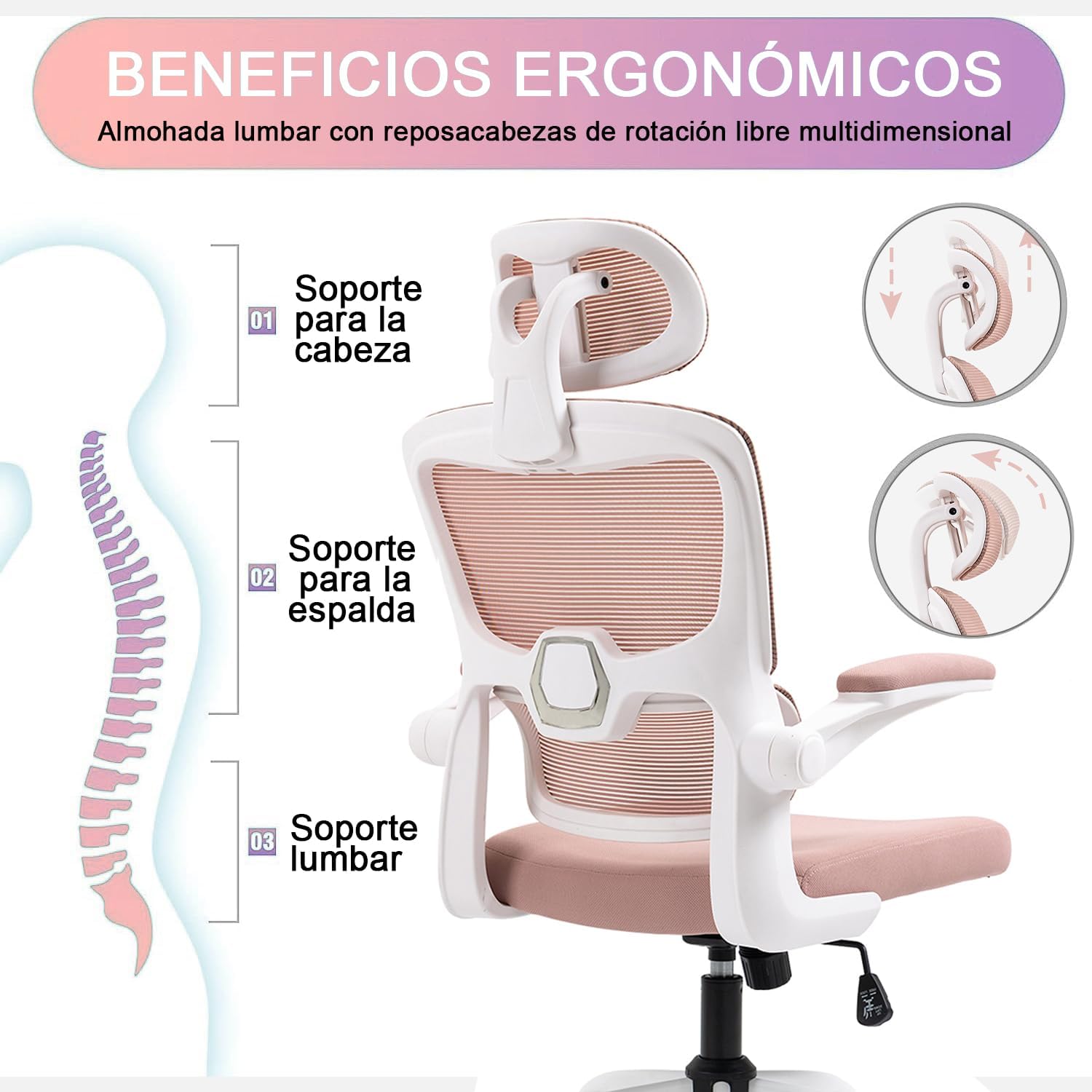 HOMEMAKE FURNITURE Silla Oficina ergonómica de Respaldo Alto con Soporte Lumbar Ajustable Altura reclinable descansabrazos Ajustables Silla Gamer sillas para Escritorio Silla ergonomica Rosa