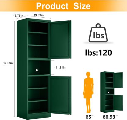 Ckzbx Gabinete de cocina de metal de 61 pulgadas de alto con 4 puertas, armarios de baño, 2 estantes ajustables para cocina, oficina en casa, sala de estar, comedor (negro)