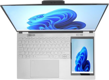 Haofy Laptop de Pantalla Doble, 1280x800 Pantalla Táctil IPS de 7 Pulgadas 16GB HD Laptop Plata Desbloqueo de Huellas Dactilares para Negocios para 11 (16GB+1TB Enchufe de EE. UU.)