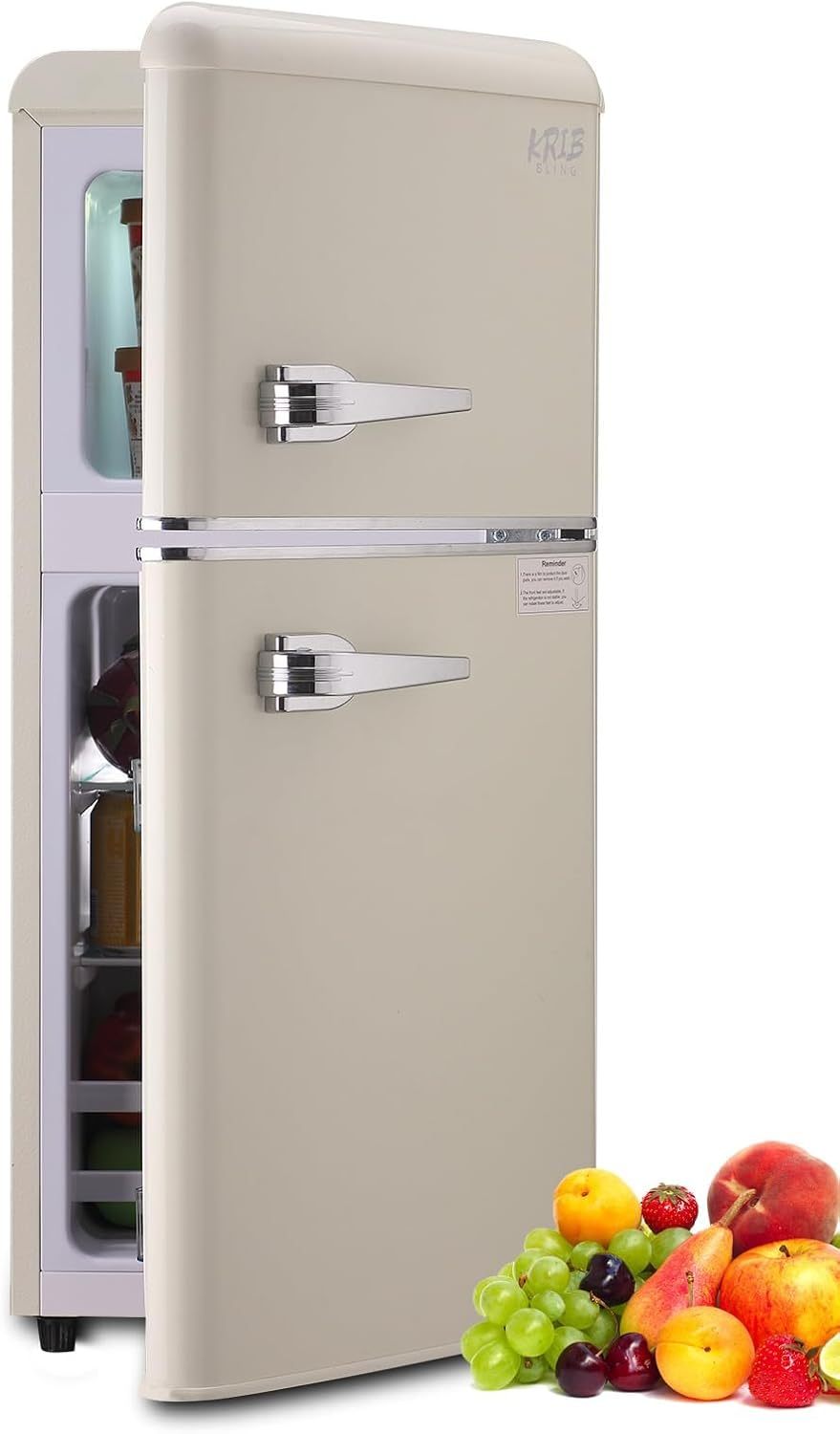 ❄️ KRIB BLING Refrigerador Compacto 3.5 Pies Cúbicos con Congelador Integrado, Doble Puerta, Termostato Ajustable 7 Niveles, Ahorro de Energía, Color Plateado