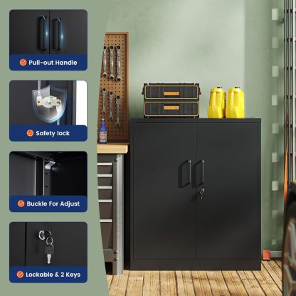 Yizosh - Gabinete de almacenamiento de metal con 2 puertas y 5 estantes ajustables, archivador de acero de 71 pulgadas, gabinetes de herramientas de bloqueo para oficina, hogar, cochera, gimnasio,