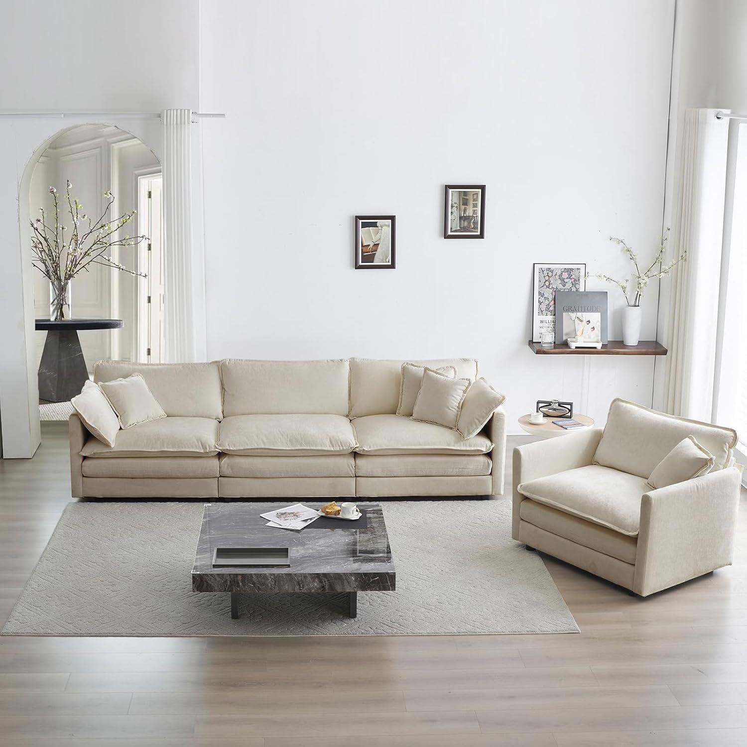 Neylory - Sofá de dos plazas con 2 almohadas para sala de estar, recámara, departamento, 2 plazas de felpilla para asiento profundo