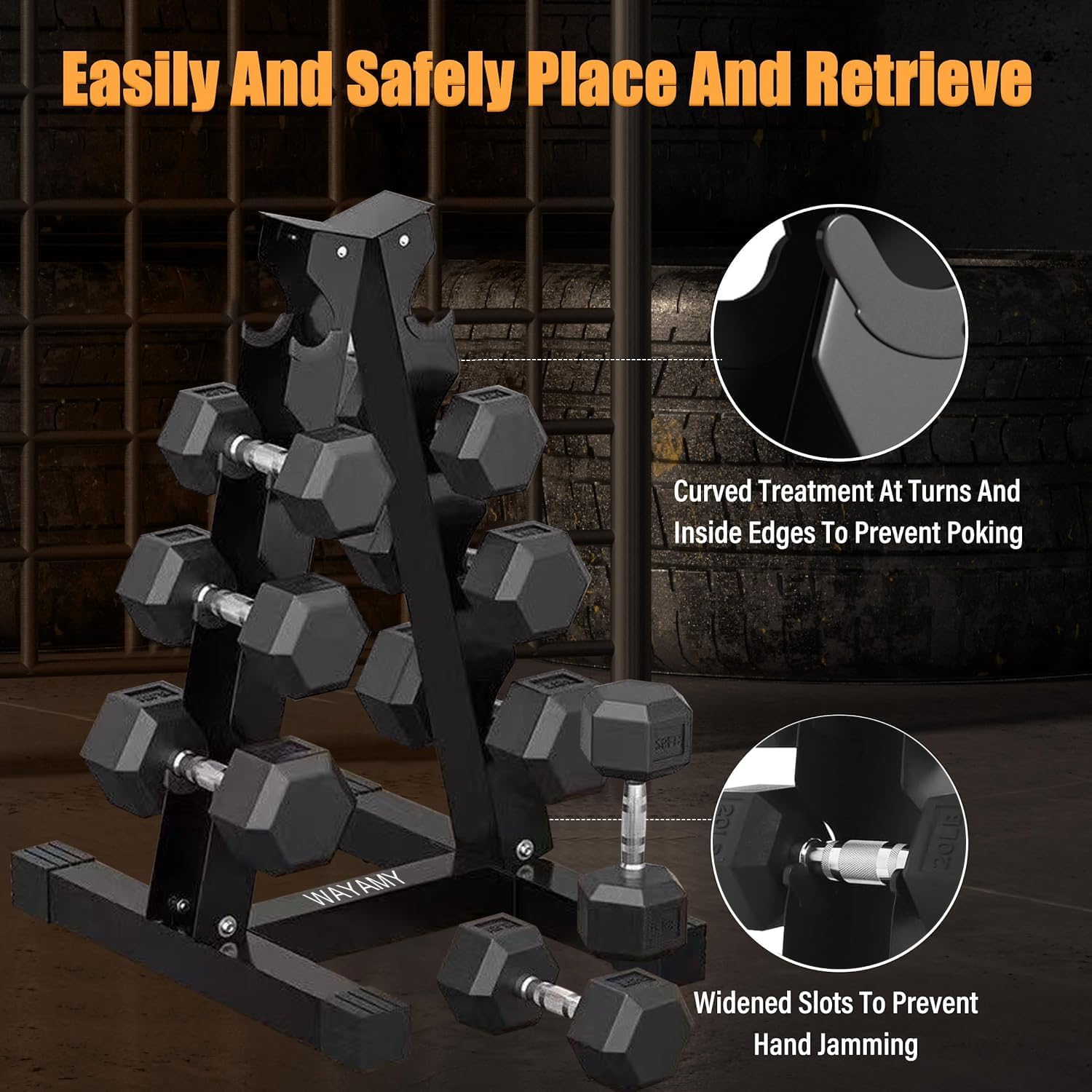 Set de Mancuernas Hexagonales con Rack en A (5LB, 10LB, 15LB, 20LB), Mancuerna Hexagonal con Revestimiento de Goma, Ideal para Gimnasio en Casa, Entrenamiento y Gimnasio para hombres y mujeres, 8 pesas