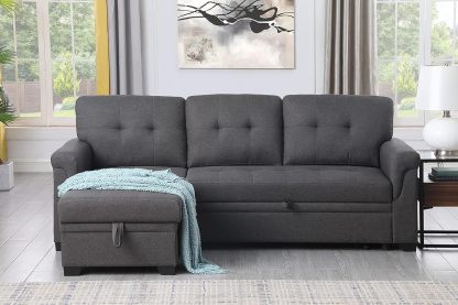 Lilola Home Lucca - Sofá seccional Reversible de Lino Gris Claro con diván de Almacenamiento