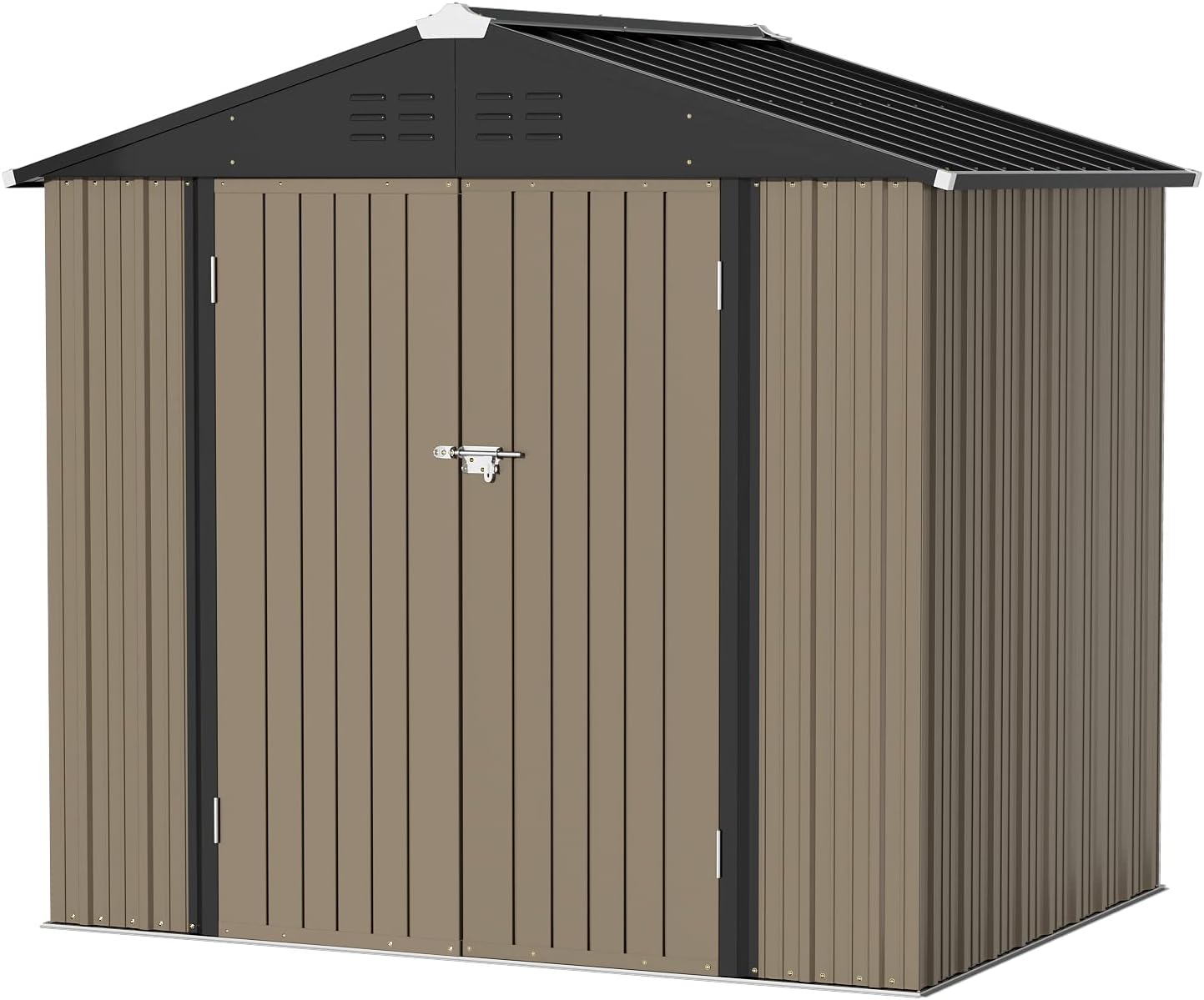 Greesum - Cobertizo de almacenamiento de metal para exteriores, 5 pies x 3 pies, herramienta de acero para cobertizo de almacenamiento con puerta y cerradura, para patio trasero, jardín, patio, césped (5 x 3 pulgadas), color café