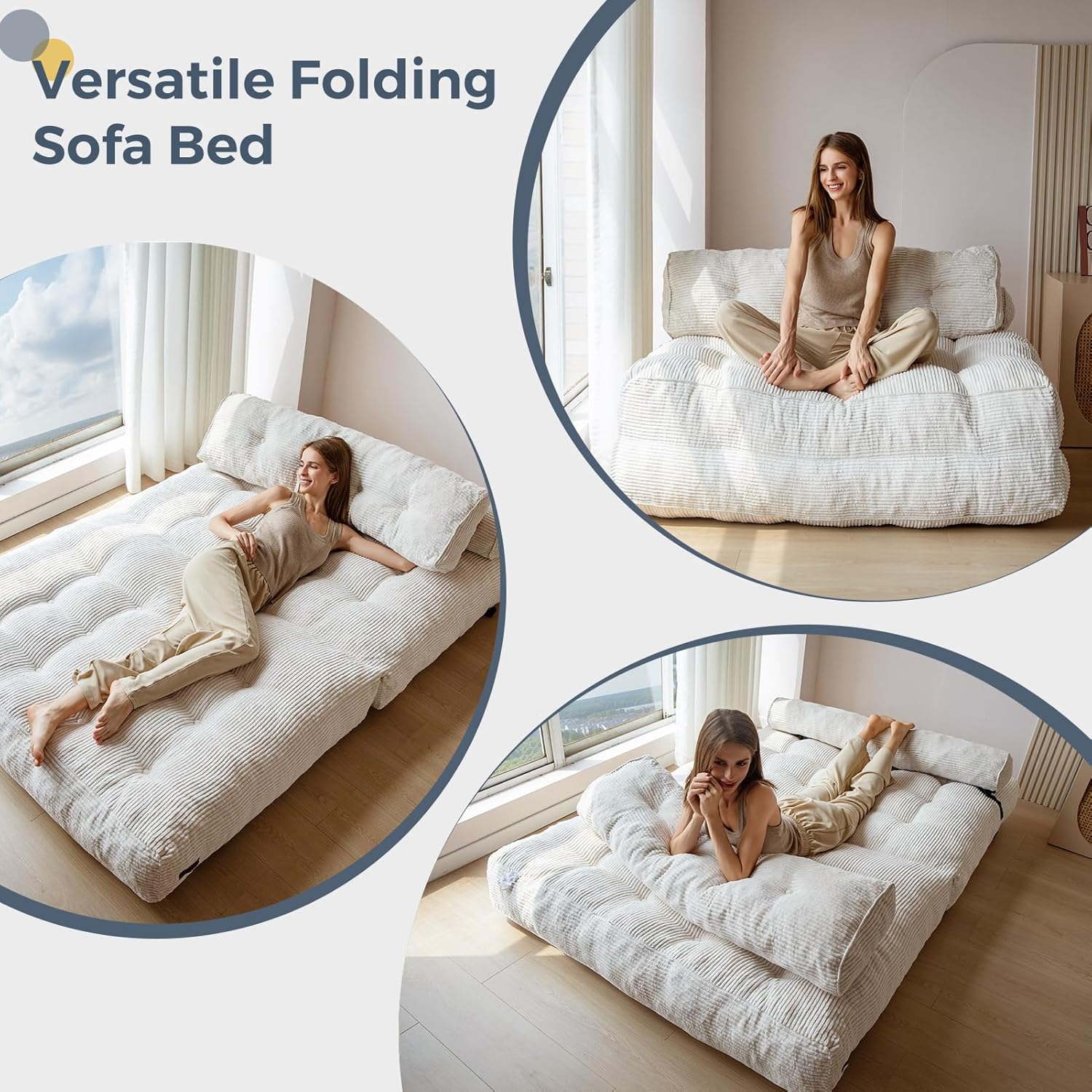 MAXYOYO Sofá Cama Plegable, Silla Convertible para Dormir con Almohada, Colchón Plegable con Soporte para la Espalda, Silla Cama Plegable Portátil Cómoda, Sofá de Piso para Sala de Estar, Recámara