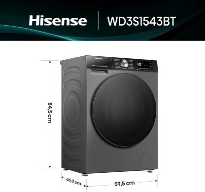 Lavasecadora Inverter Hisense 15 Kilos Carga Frontal Gris WD3S1543BT