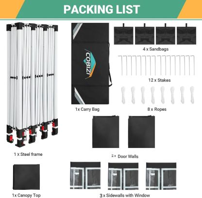 COBIZI - Toldo desplegable de 10 x 20 Pulgadas con 6 Paredes Laterales, toldo Impermeable para Eventos al Aire última intervensión, UPF 50+ cenador portátil para Fiestas, Playa, Camping, Boda,