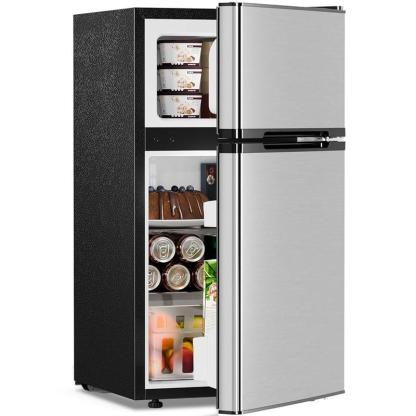 [Existencias limitadas] Mininevera de 3,2 pies cúbicos con congelador; refrigerador compacto de doble puerta con estantes ajustables y extraíbles, ideal para dormitorios, apartamentos, oficinas o sótanos.