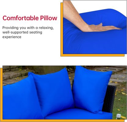 FDW - Juego de 4 muebles para exteriores, juego de conversación de mimbre con silla de ratán, mesa de centro para exteriores, interiores, jardín, patio, porche, terraza, balcón, cojines de mimbre