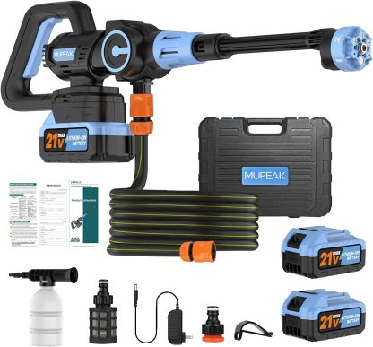 Lavadora a presión inalámbrica, 1100 PSI-Lavadora eléctrica portátil sin escobillas con 2 baterías, 3 modos ajustables/boquilla 6 en 1, 21 V 4.0 Ah Lavadoras a presión alimentadas por batería
