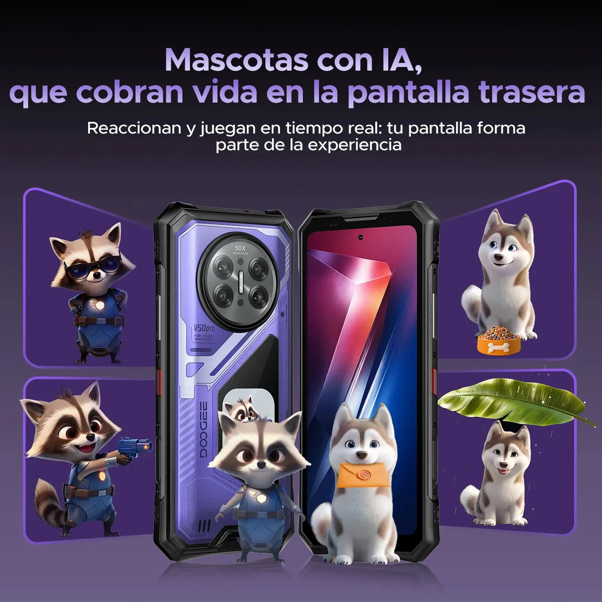 🛡️Doogee V50 Pro Celular Resistente 5G, Android16, RAM ampliable hasta 52GB + 512GB, Cámara AI 200MP, Batería 11000mAh, Pantalla Trasera AMOLED 2.06", IP68, NFC, Radio Walkie-talkie, Doble SIM