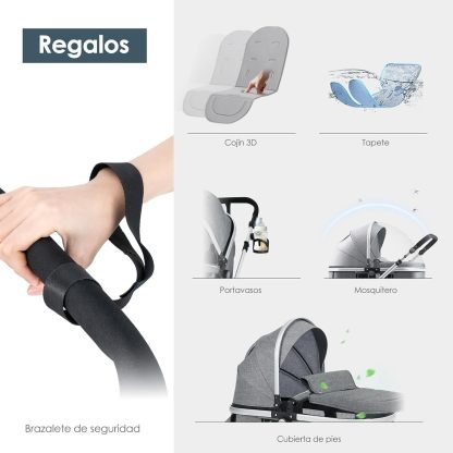 VANGUA Carriola para Bebé con Diseño de Amplia Vista, Llantas de Caucho a Prueba de Explosiones, Sistema de Amortiguadores Atenuantes, Asiento con Dirección Ajustable, Reclinable Multi Posición, Toldo Protector Solar, Ventana de Ventilación, Estructura