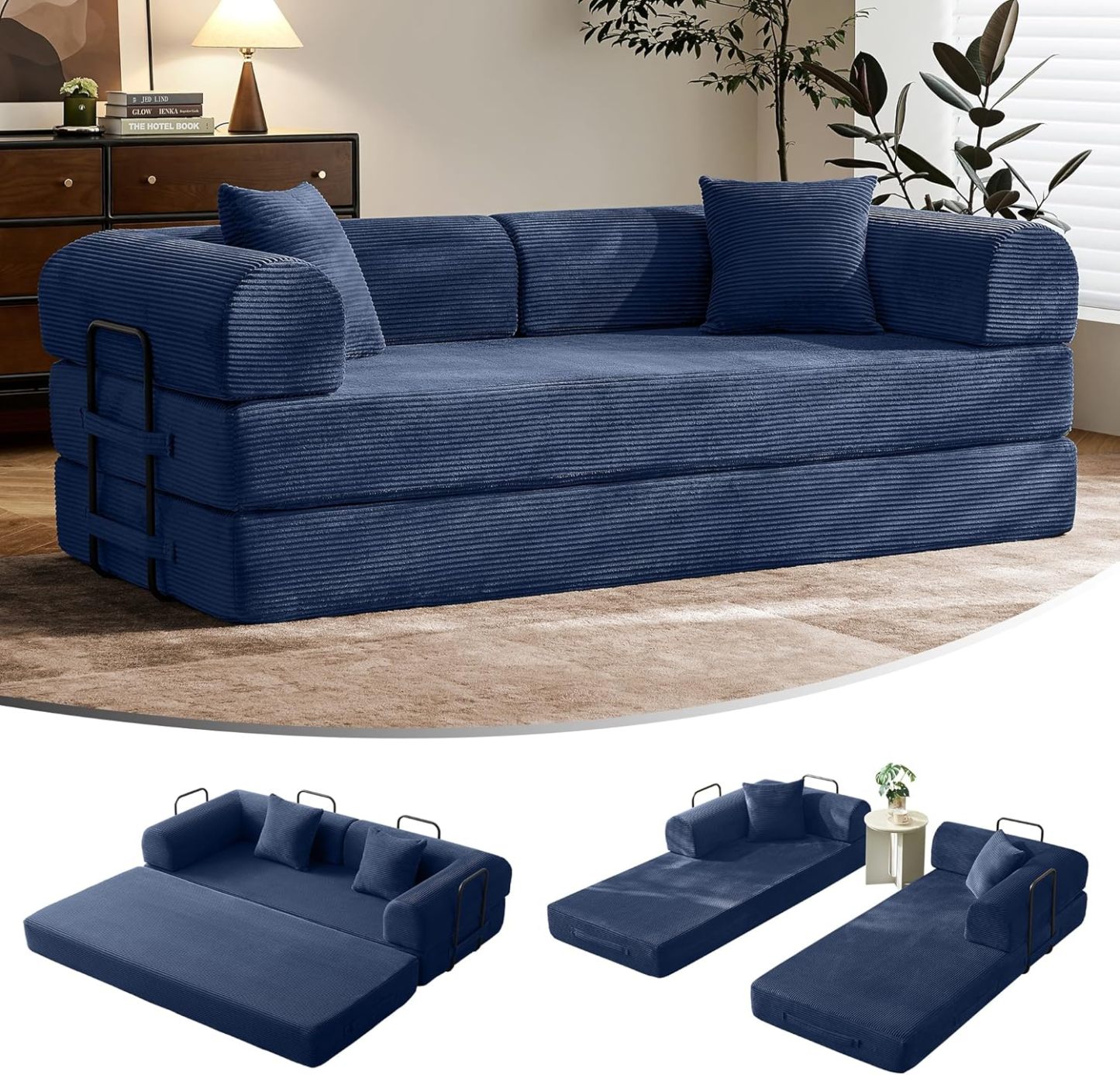 🛋️ Sofá Cama Convertible 79 Pulgadas, Diseño Deshuesado, Mueble Multifuncional para Sala de Estar, Colores Beige y Blanco