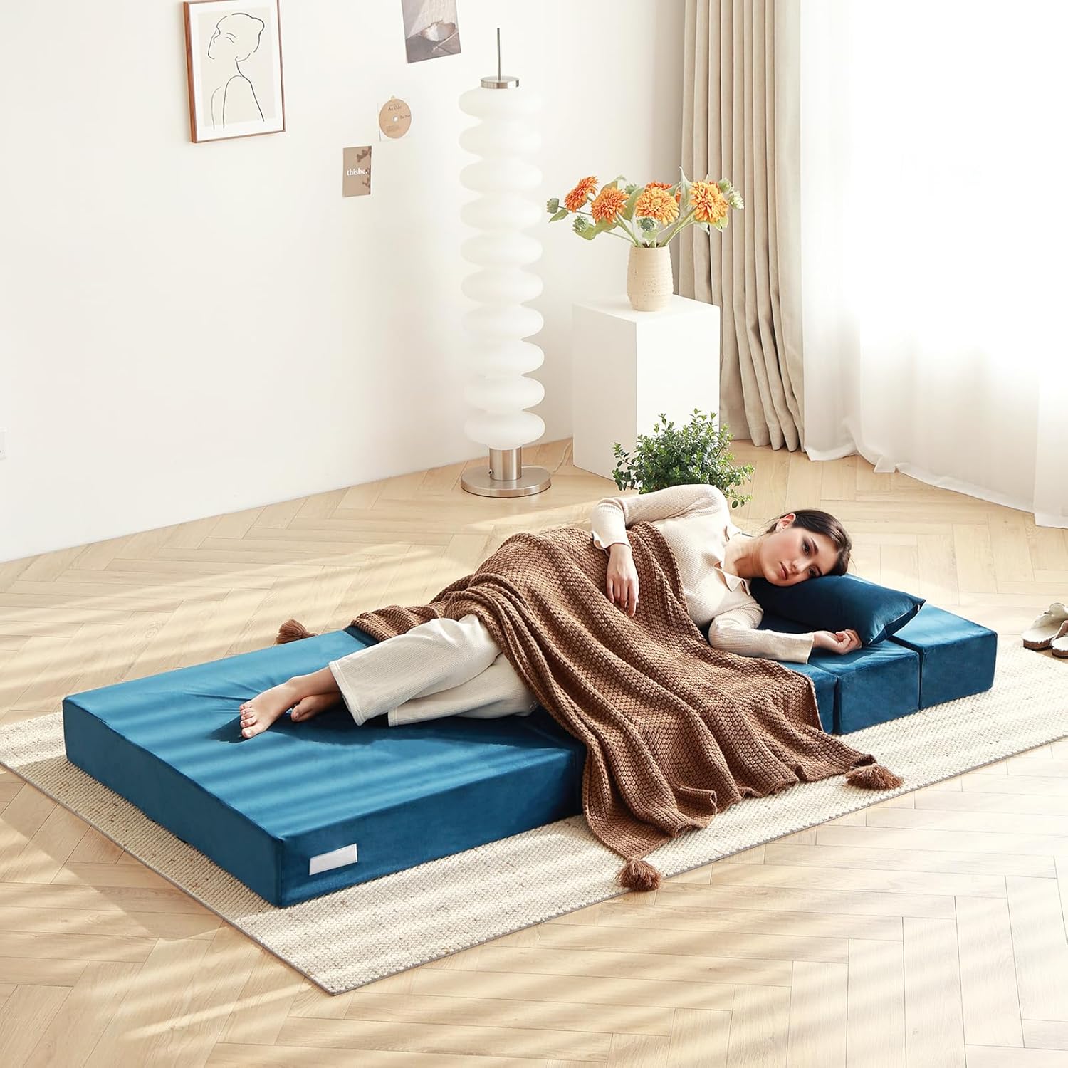 Tiita - Sillón de futón, tamaño individual, sofá cama plegable con almohada, colchón de piso y futón para sala de estar, recámara, uso de invitados, departamento