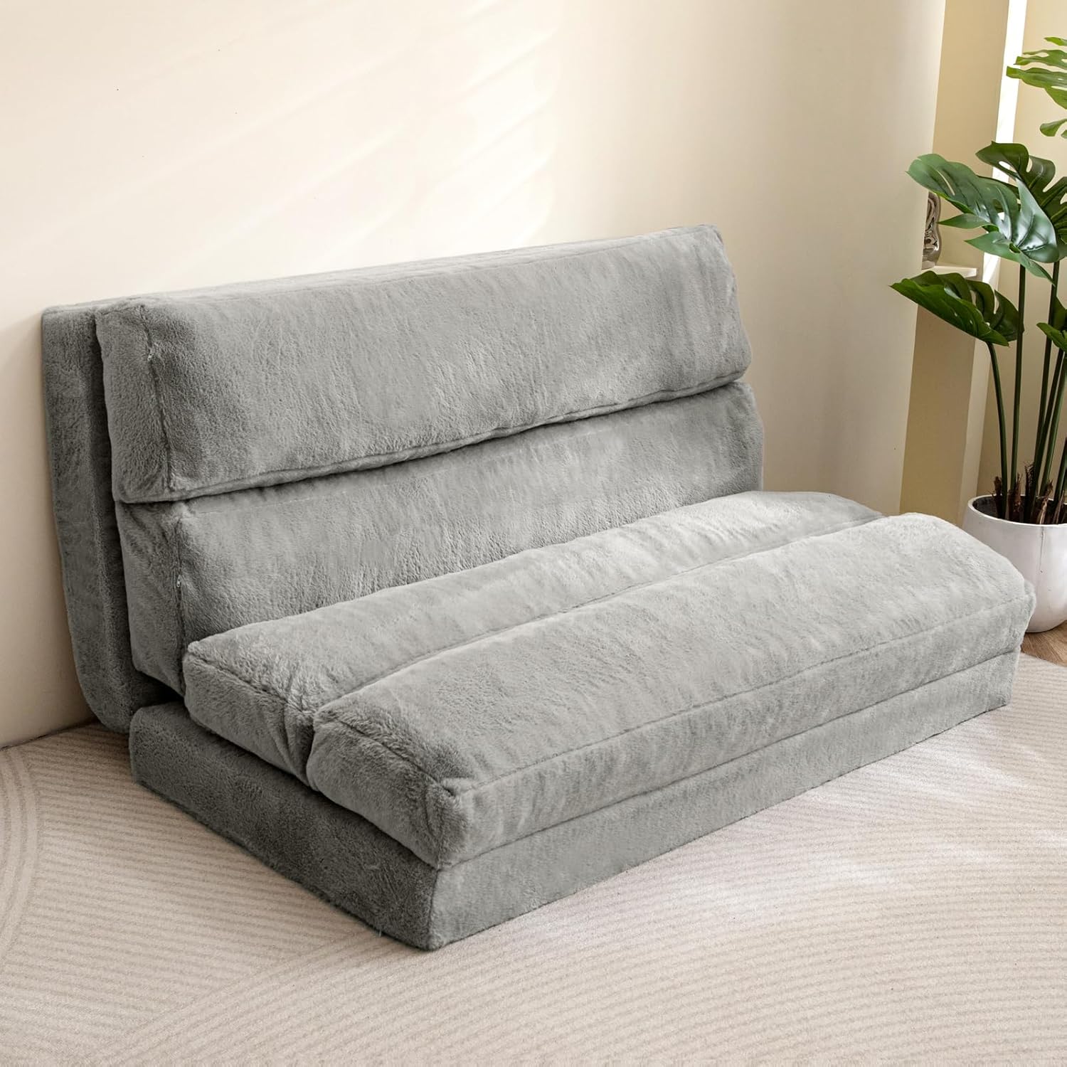 MAXYOYO - Puf plegable para sofá, cama, colchón de piso para adultos, extra grueso, 6 pliegues, sofá para recámara, sala de estar, beige, 135 x 240 cm