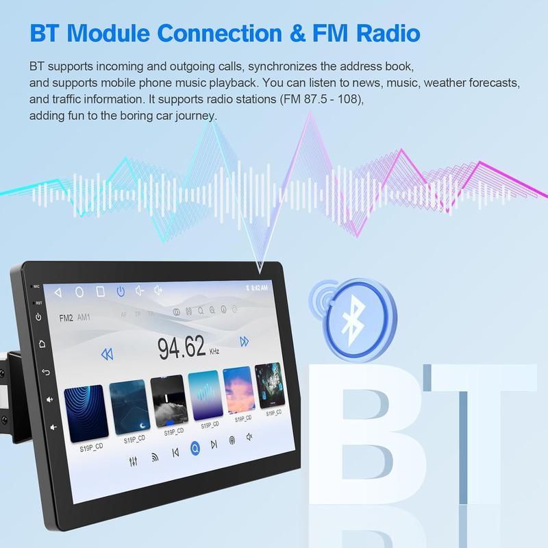 Autorradio Haudio 2026 de 10,1" con pantalla táctil giratoria, formato DIN simple: Android 13, CarPlay/Android Auto inalámbrico, procesador de 4 núcleos, 2 GB + 32 GB, navegación GPS, sonido Hi-Fi, Bluetooth 4.2, cámara de visión trasera AHD (montaje vert