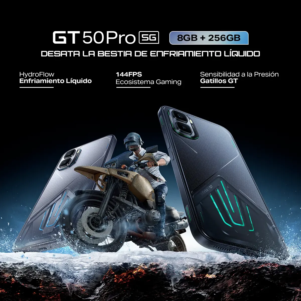 Infinix GT 50 PRO 5G Teléfono Gaming Potente 12GB+512GB Enfriamiento Líquido Gatillos GT Kit Gratis
