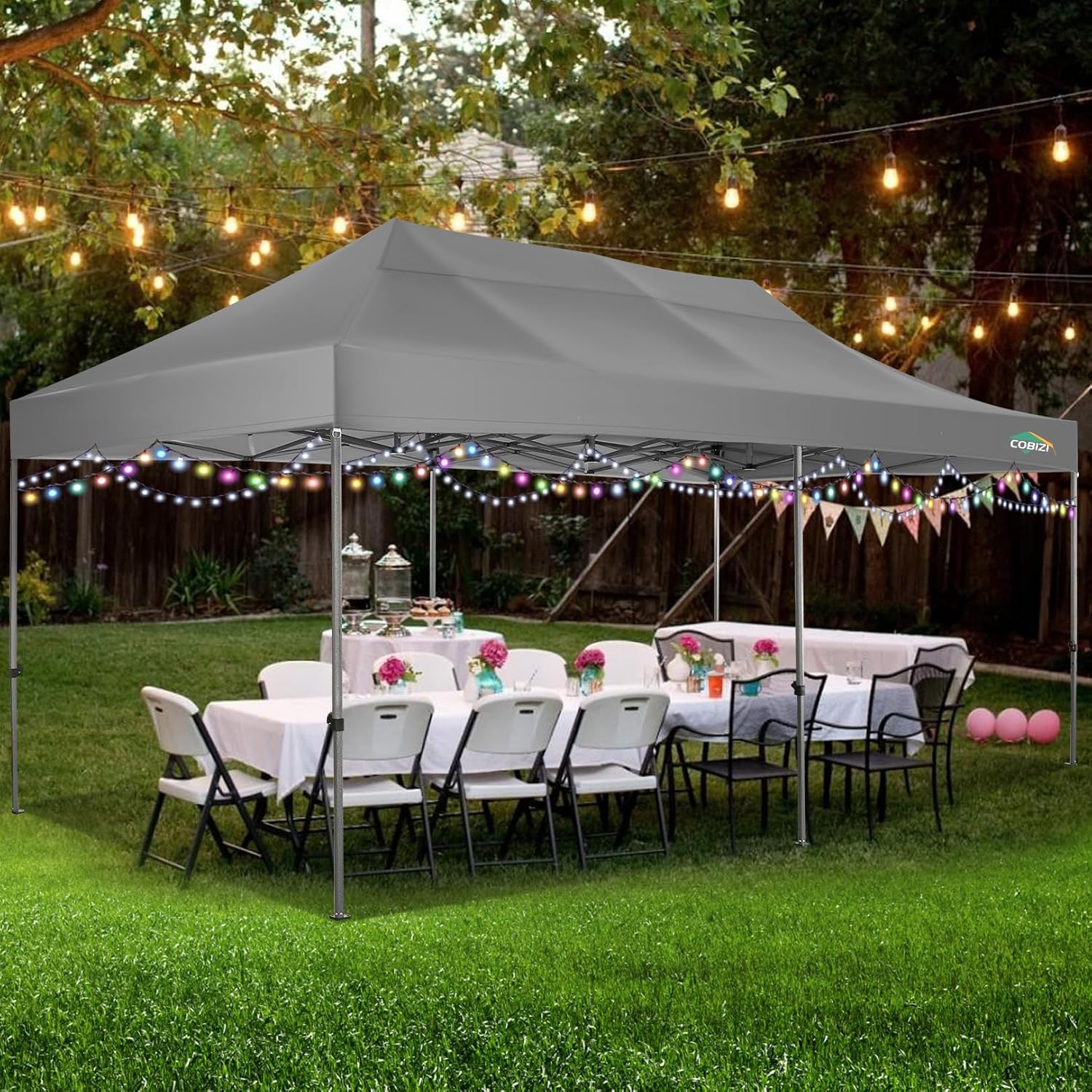 COBIZI - Toldo desplegable de 10 x 20 Pulgadas con 6 Paredes Laterales, toldo Impermeable para Eventos al Aire última intervensión, UPF 50+ cenador portátil para Fiestas, Playa, Camping, Boda,