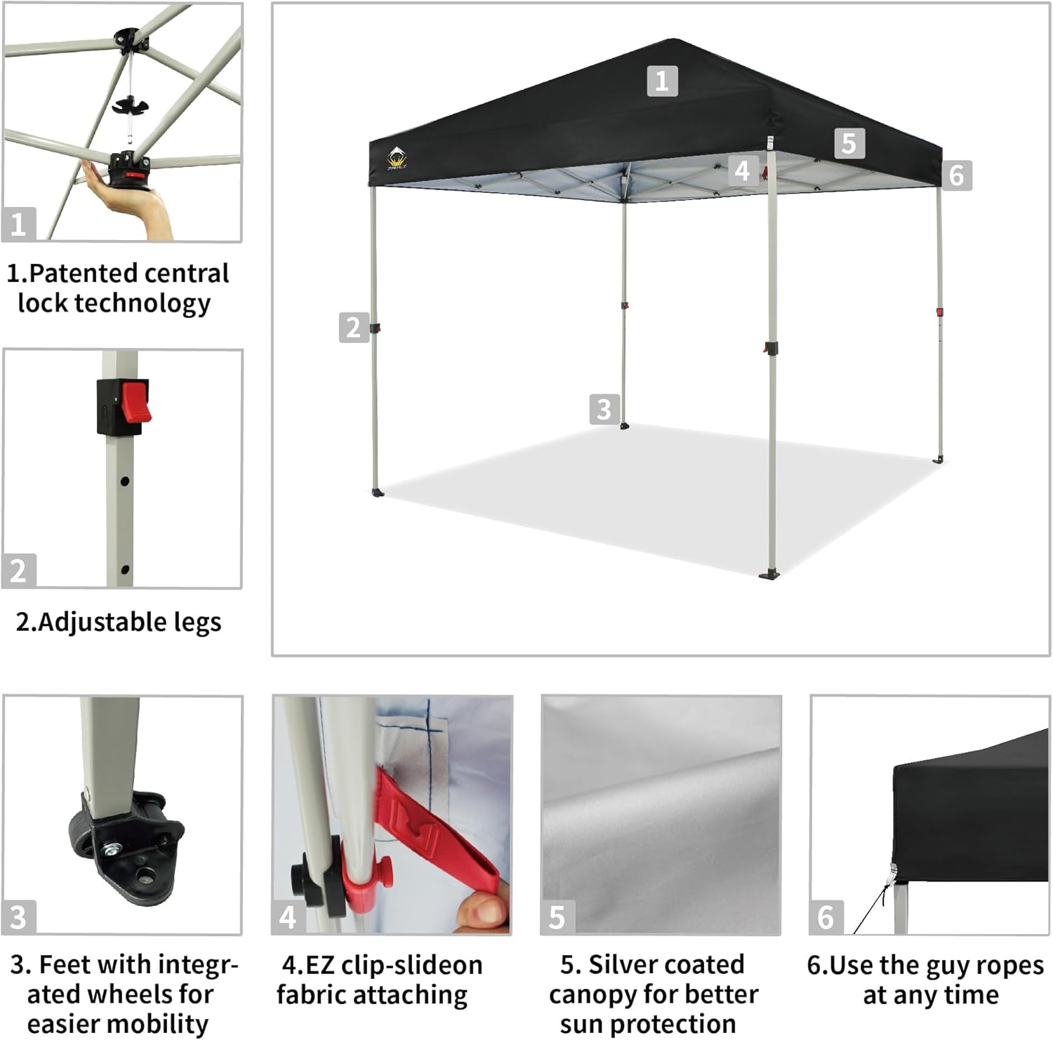 CROWN SHADES - Toldo desplegable para la Playa, fácil de armar, para el Aire Libre, Eventos, Fiestas, Campamento, Cubierta STO-N-Go, Parte Superior recubierta de Plata, 10 x 10 Pulgadas, Blanco