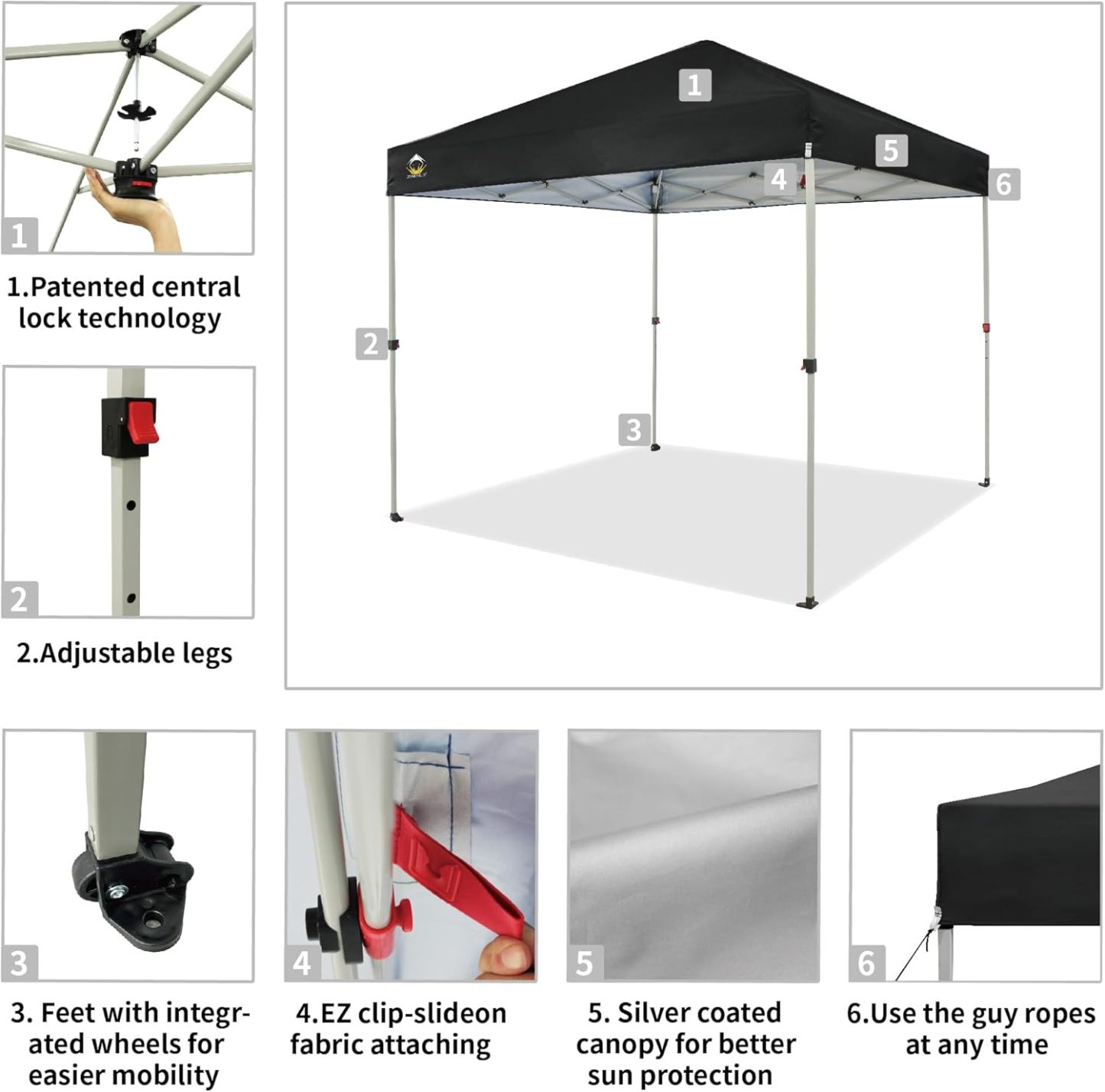 CROWN SHADES - Toldo desplegable para la Playa, fácil de armar, para el Aire Libre, Eventos, Fiestas, Campamento, Cubierta STO-N-Go, Parte Superior recubierta de Plata, 10 x 10 Pulgadas, Blanco