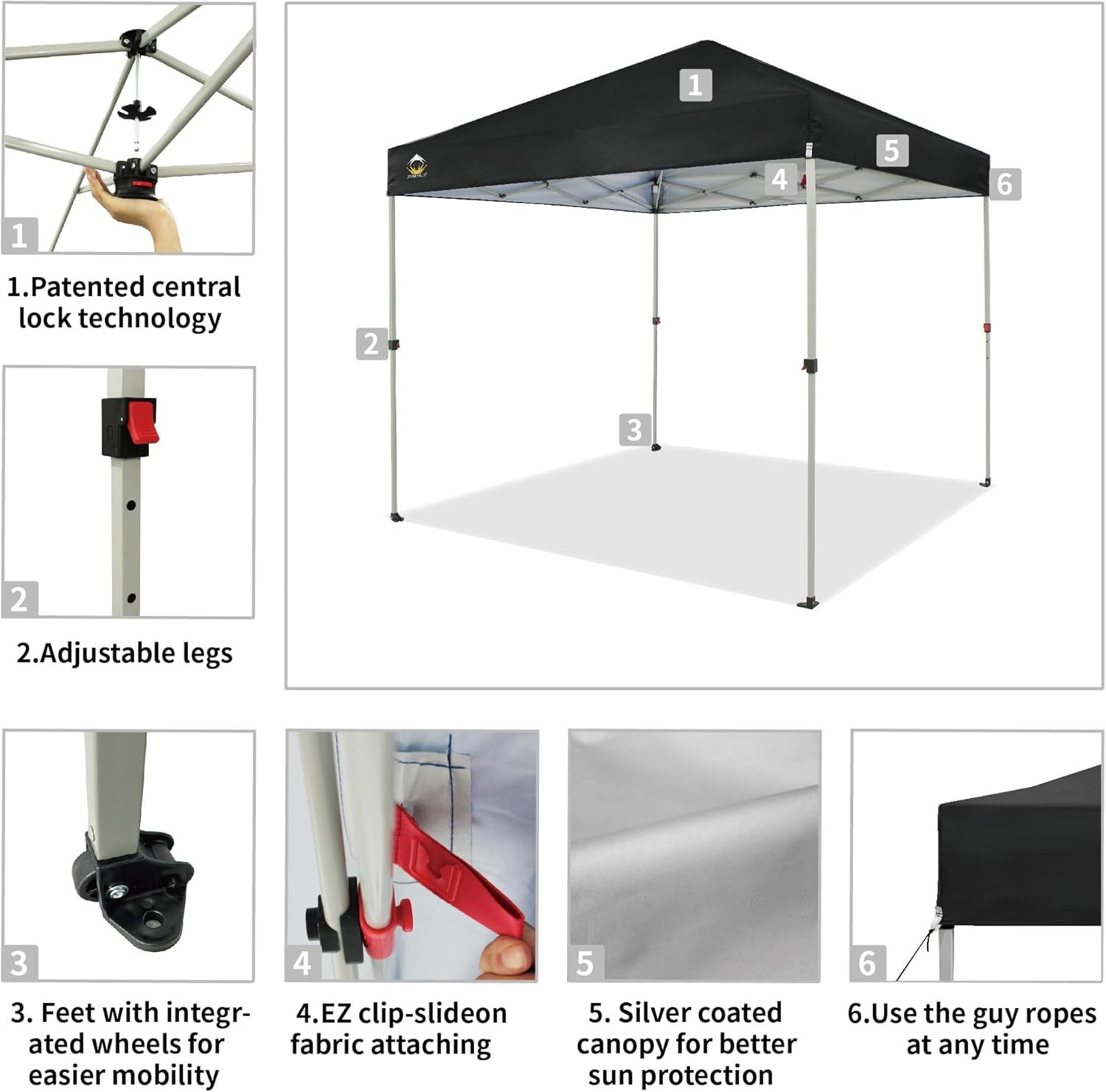 CROWN SHADES - Toldo desplegable para la Playa, fácil de armar, para el Aire Libre, Eventos, Fiestas, Campamento, Cubierta STO-N-Go, Parte Superior recubierta de Plata, 10 x 10 Pulgadas, Blanco