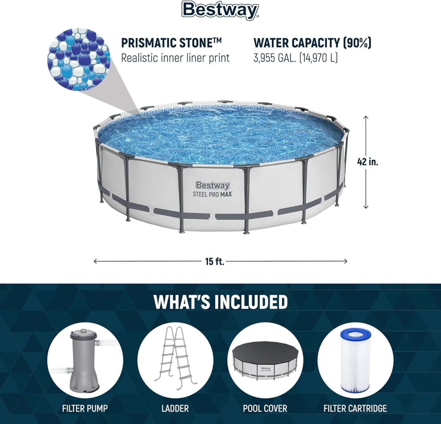 Bestway Steel Pro MAX - Juego de piscina redonda sobre el piso de 14 x 33 pulgadas, incluye bomba de filtro de 530 galones
