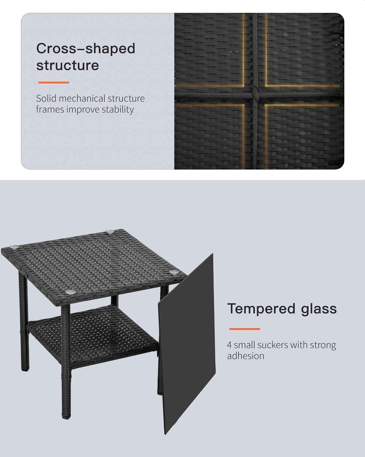 FDW - Juego de Muebles de Patio para Exteriores, Muebles de Mimbre para sillas de ratán con Mesa de Centro para Patio, Patio, césped, Porche, Piscina, balcón, Negro y Beige