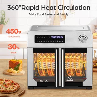 Combo de Freidora de Aire y Horno Tostador OSTBA con Puertas Francesas — Incluye 102 Recetas y 7 Accesorios. Freidora de Aire y Horno de Convección de Sobremesa Extra Grande 10 en 1: 95% Menos Aceite, Cocción Rápida y Crujiente, Fácil de Limpiar.