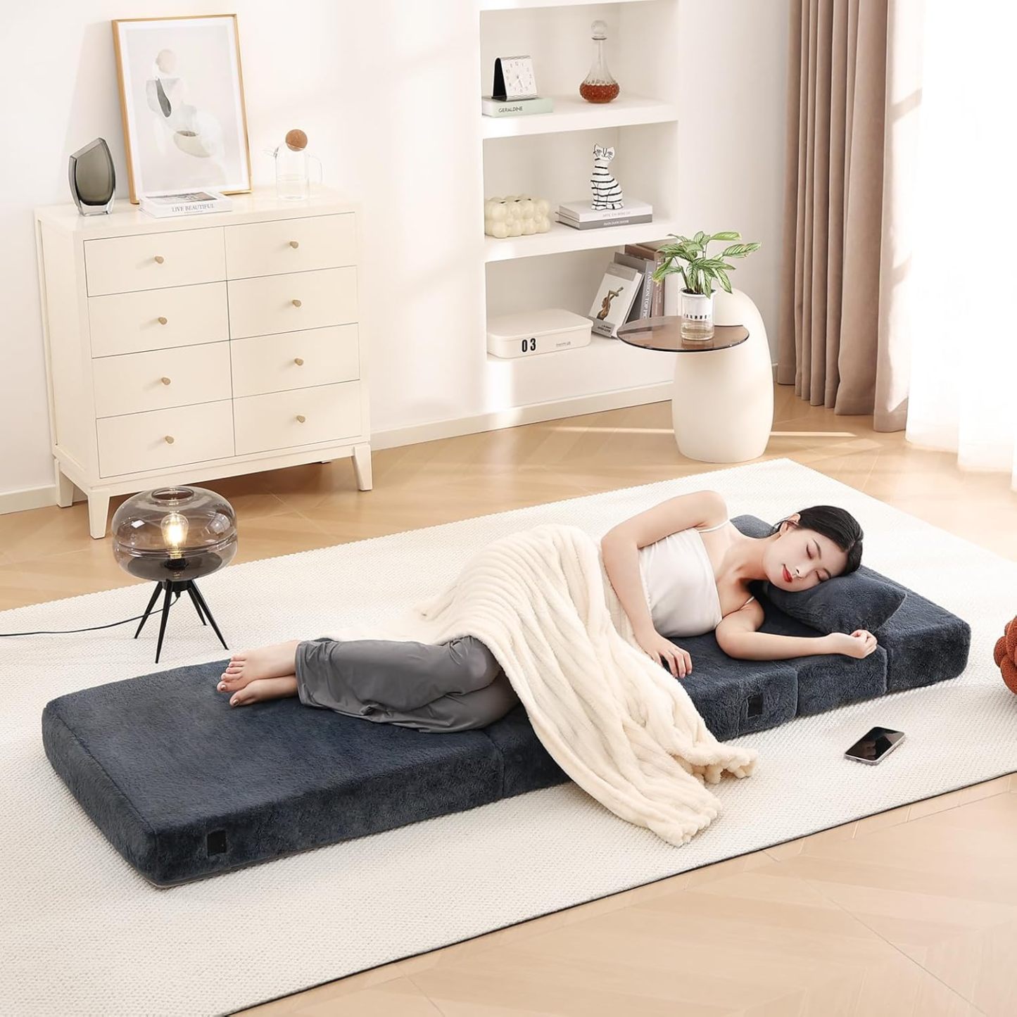 Tiita - Sillón de futón, tamaño individual, sofá cama plegable con almohada, colchón de piso y futón para sala de estar, recámara, uso de invitados, departamento