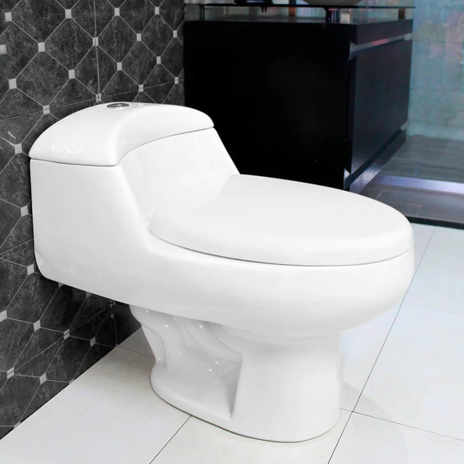 Decobath - WC/Inodoro de Cerámica, Una Pieza, Doble Descarga, Asiento Cierre Suave, Color Blanco