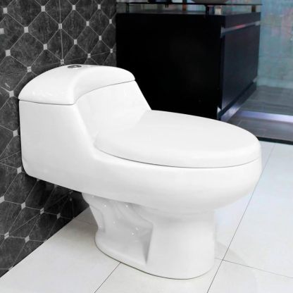 Decobath - WC/Inodoro de Cerámica, Una Pieza, Doble Descarga, Asiento Cierre Suave, Color Blanco