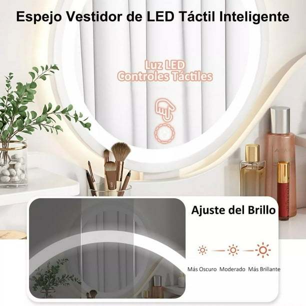 Tocador De Dormitorio Con Espejo Led Cajone Compacto Moderno
