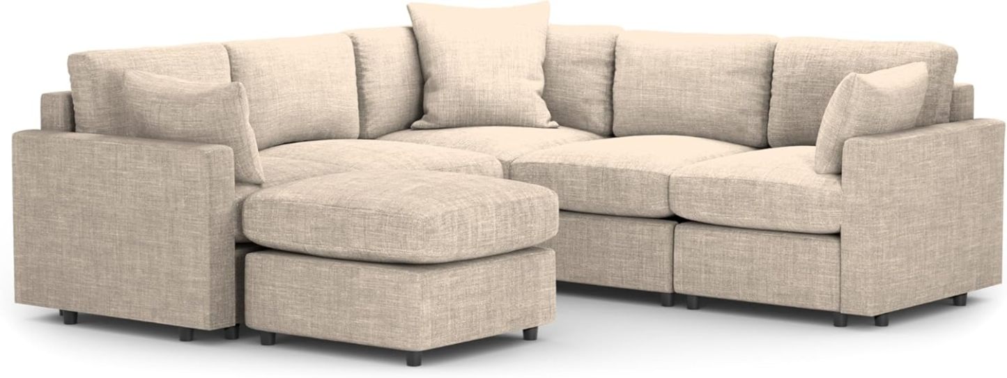 MODISOFA - Sofá Sala Esquinera Modular con Otomano | 6 Plazas | Beige | + Pillow Pack | Fácil de Ensamblar y Adaptable | Envío Gratis