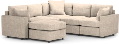 MODISOFA - Sofá Sala Esquinera Modular con Otomano | 6 Plazas | Beige | + Pillow Pack | Fácil de Ensamblar y Adaptable | Envío Gratis