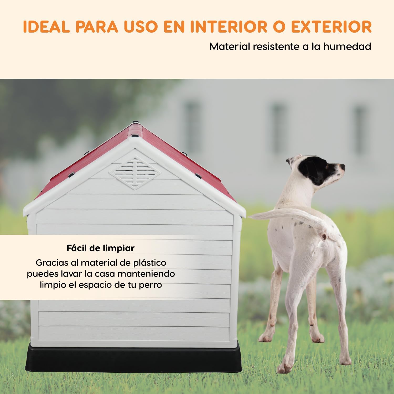 POLI PETS Casa de plástico para Perros, casa Duradera para Perros pequeños, medianos y Grandes, con Suelo Elevado y Rejillas de ventilación, ventila, fácil de Limpiar y Montar Dog Kennel