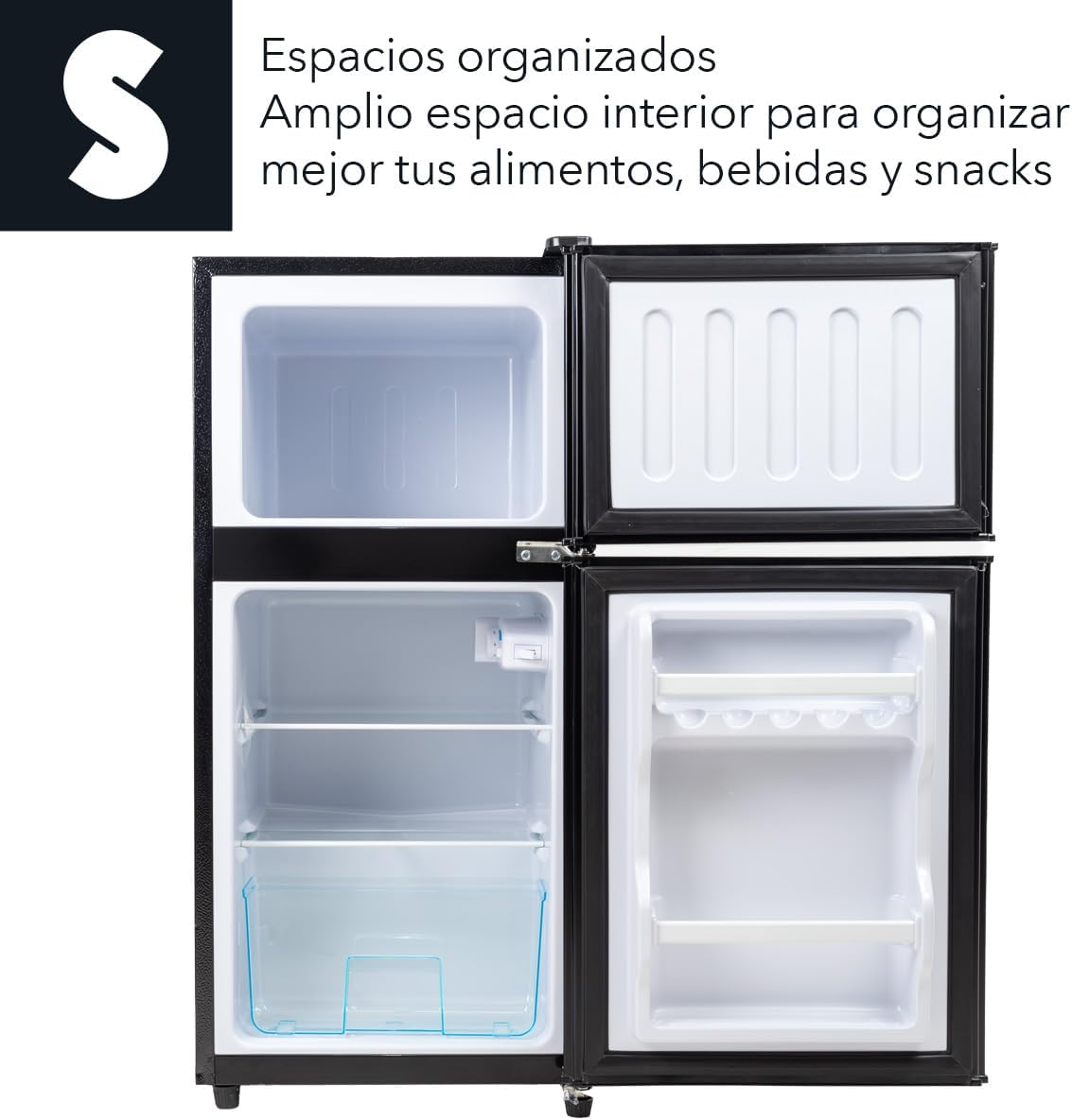 SIGNA Mini Refrigerador 86L (3 pies cubicos) Frigobar Compacto Silver Refrigerador Pequeño Con congelador de Acero Inoxidable Ideal Para Espacios Pequeños Frigobar Mini Multifuncional