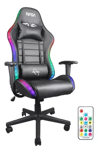 Silla De Escritorio Nasa Pro Gamer Ergonómica Con Luces Led Color Negro Material del tapizado Cuero sintético