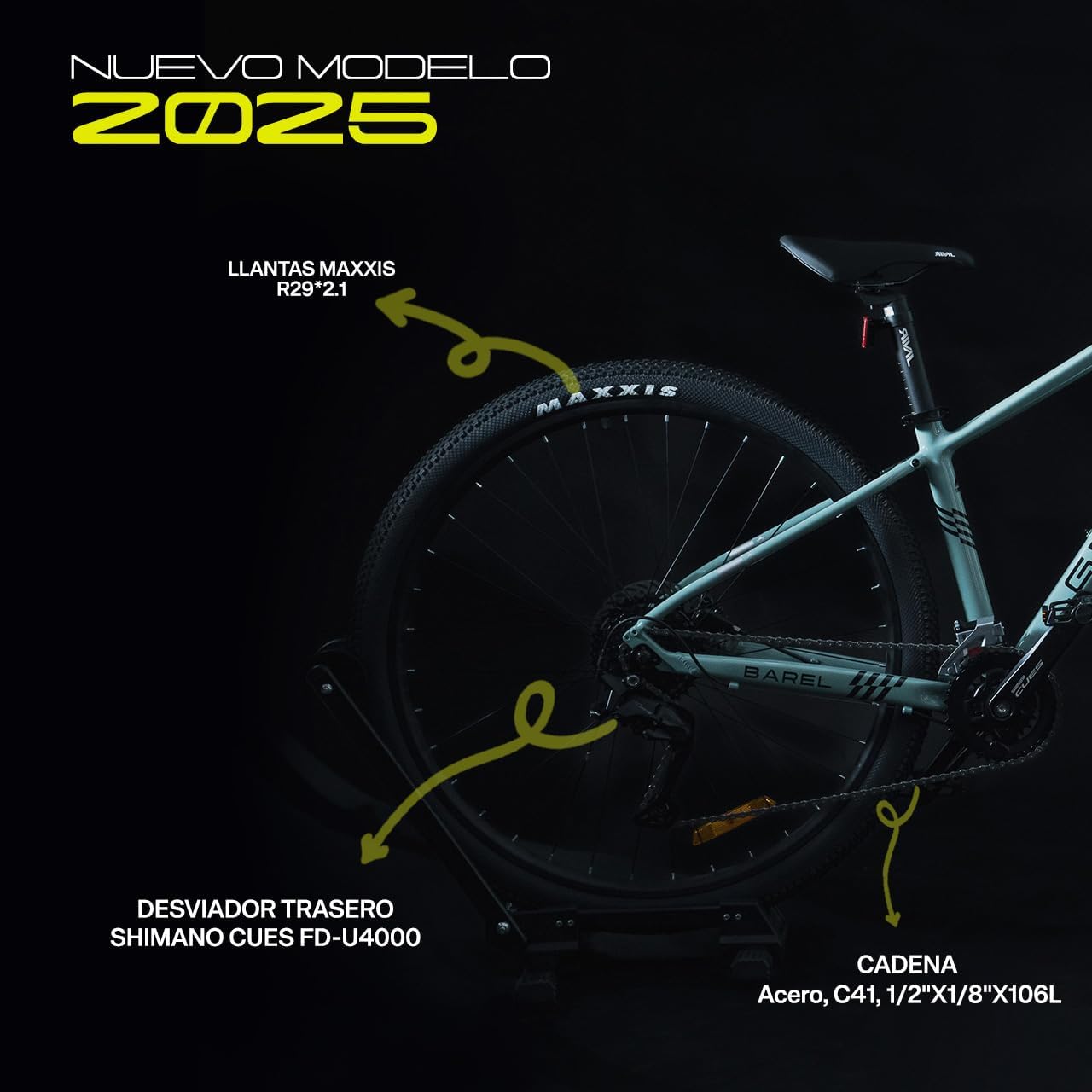 GRAVEL Bicicleta de Montaña Barel | Bicicleta R29 - Cuadro Aluminio 15 kg | Transmisión Cues 18V | Frenos Hidráulicos y Llantas Kenda