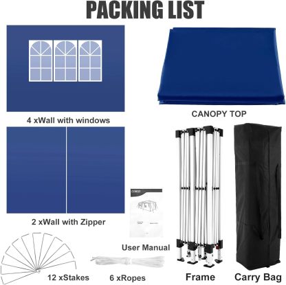 COBIZI - Toldo desplegable de 10 x 20 Pulgadas con 6 Paredes Laterales, toldo Impermeable para Eventos al Aire última intervensión, UPF 50+ cenador portátil para Fiestas, Playa, Camping, Boda,