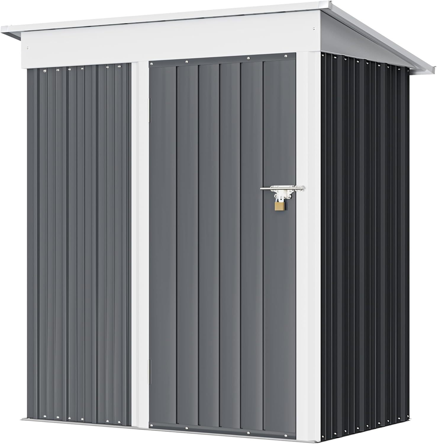Greesum - Cobertizo de almacenamiento de metal para exteriores, 5 pies x 3 pies, herramienta de acero para cobertizo de almacenamiento con puerta y cerradura, para patio trasero, jardín, patio, césped (5 x 3 pulgadas), color café